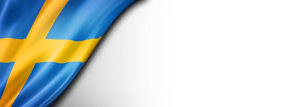 Sweden flag isolated on white. Horizontal panoramic banner.