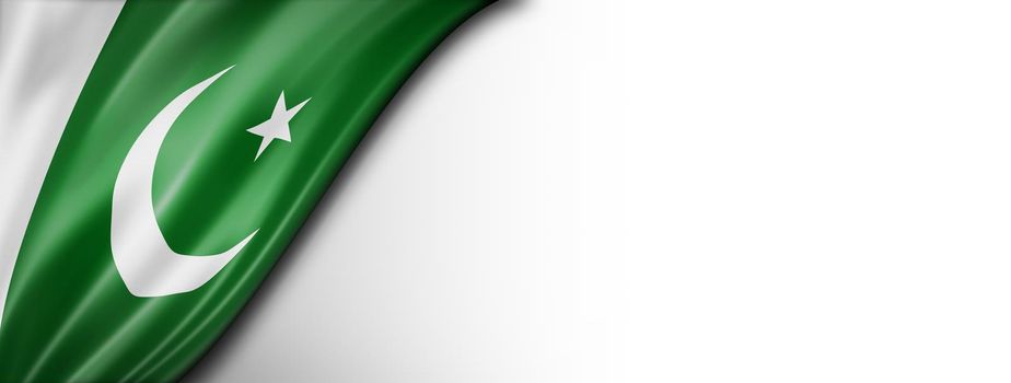 Pakistan flag isolated on white. Horizontal panoramic banner.
