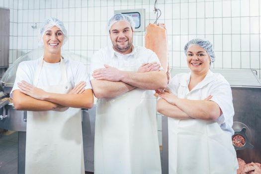 Team of butchers showing thumbs up as a recommendation