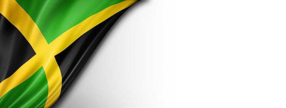 Jamaica flag isolated on white. Horizontal panoramic banner.