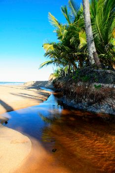 prado, bahia / brazil - january 12, 2009: mouth of the river Cahy in the city of Prado, in the south of Bahia.