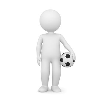 3D Rendering of a man holding a soccer ball on white background