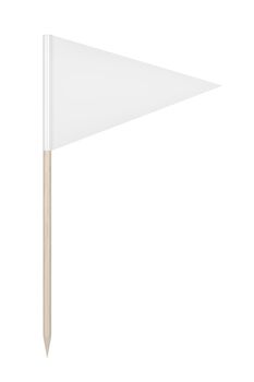 Front view of white triangle toothpick flag, isolated on white background