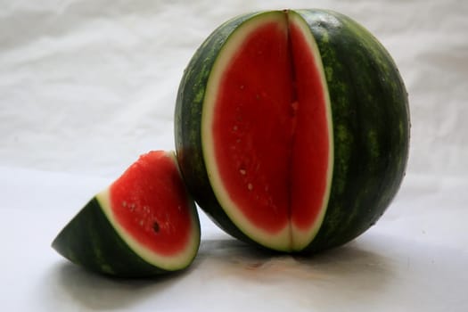 salvador, bahia / brazil - june 19, 2020: broken watermelon fruit is seen in the city of Salvador.

