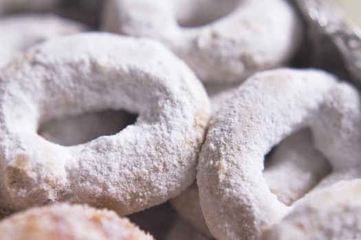 Handmade homemade donuts and fritters. No people