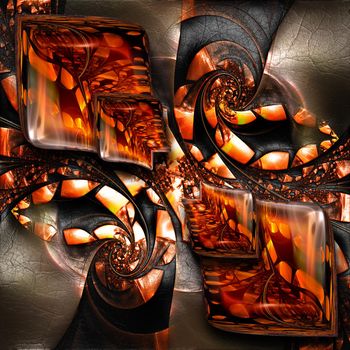 3D rendering combo artwork with fractal on leather and fractal glossy buttons
