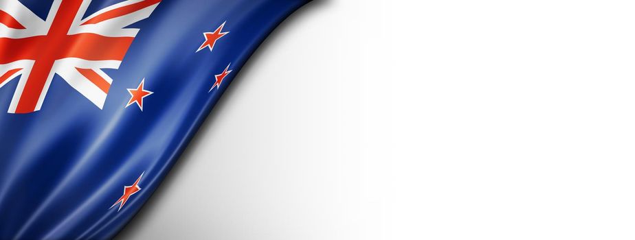 New Zealand flag isolated on white. Horizontal panoramic banner.