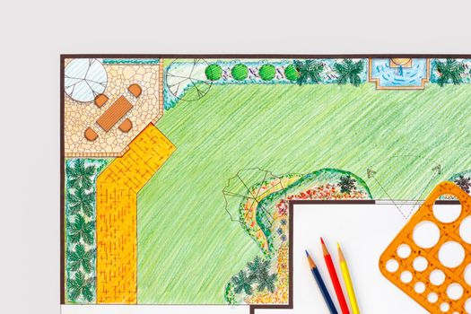 Landcape architect student design backyard garden plan in class