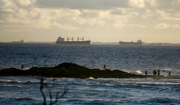 salvador, bahia / brazil - agsto 22, 2014: Ships are seen anchored in Todos os Santos Bay in the city of Salvador.





