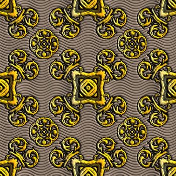 3D render of plastic background template tile with embossed abstract colorful pattern ornament symmetry