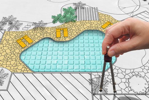 Landscape architect design backyard pool plan for hotel