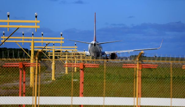 salvador, bahia / brazil - september 3, 2016: Gol 737-800 Boeing from Gol company is seen during take-off procedure at the airport runway in the city of Salvador.


