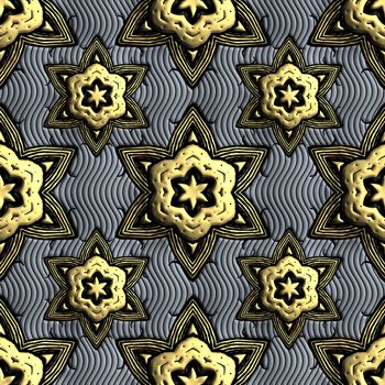 3D render of plastic background template tile with embossed abstract colorful pattern ornament symmetry