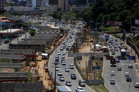salvador, bahia / brazil - october 24, 2019: aerial view of Avenida Antonio Carlos Magalhaes in Salvador. The site is undergoing construction of viaducts to implement the BRT system.
