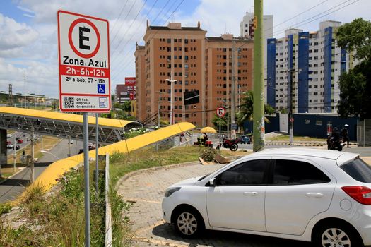 salvador, bahia, brazil - december 23, 2020: area for public parking in the blue zone system is seen in the Imbui neighborhood in the city of Salvador.