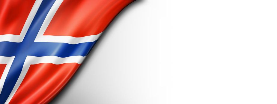 Norway flag isolated on white. Horizontal panoramic banner.