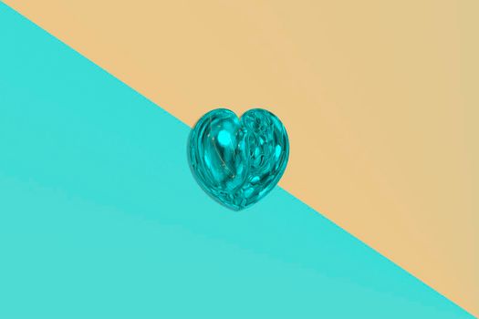 green crystal heart on a two-tone background.