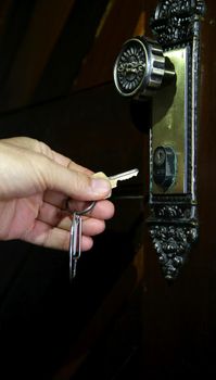 salvador, bahia brazil - may 26, 2020: key is seen next to the apartemnto door lock in the city of Salvador.