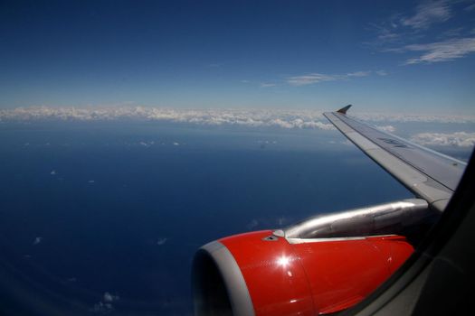 salvador, bahia / brazil - april 24, 2008: view from an airplane window during flight in the city of Salvador.