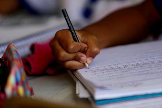 salvador, bahia / brazil - July 26, 2019: students from the municipal public school of altair da costa lima follow military rules during the educational process.


