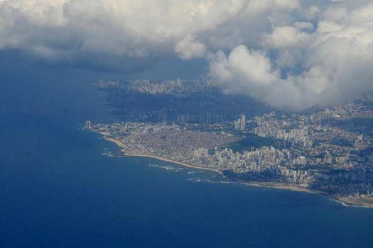 salvador, bahia / brazil - april 24, 2008: view from an airplane window during flight in the city of Salvador.