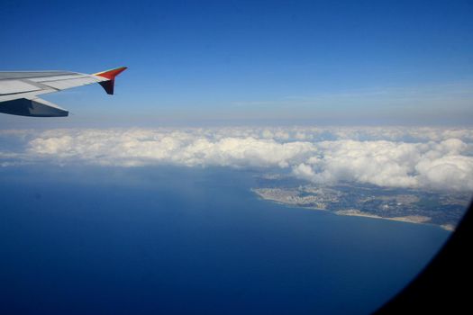 salvador, bahia / brazil - april 24, 2008: view from an airplane window during flight in the city of Salvador.