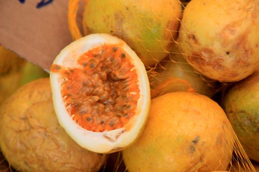 salvador, bahia, brazil - january 27, 2021: passion fruit for sale at the fair in japan, in the Liberdade neighborhood in the city of Salvador.