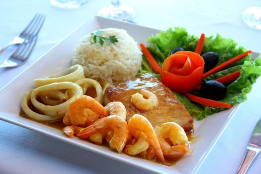 porto seguro, bahia / brazil - june 9, 2007:shrimp prepared in a restaurant in the city of Porto Seguro, in the south of Bahia.