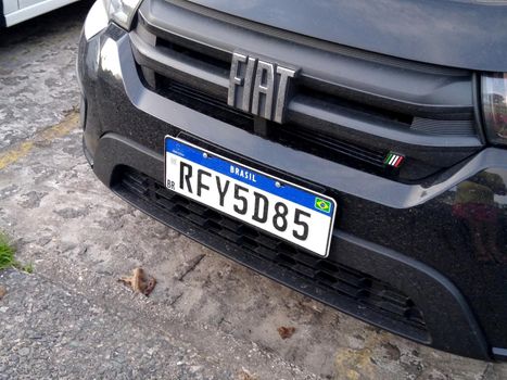 salvador, bahia, brazil - december 27, 2020: vehicle plate in the Mercosur standard is seen in the city of Salvador.
