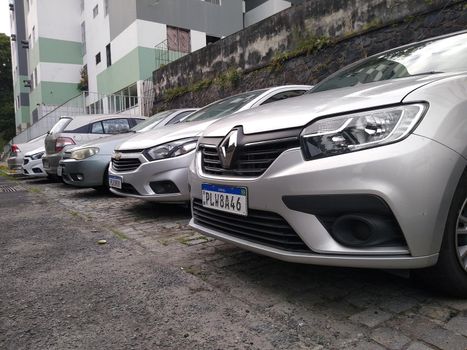 salvador, bahia, brazil - december 27, 2020: vehicle plate in the Mercosur standard is seen in the city of Salvador.
