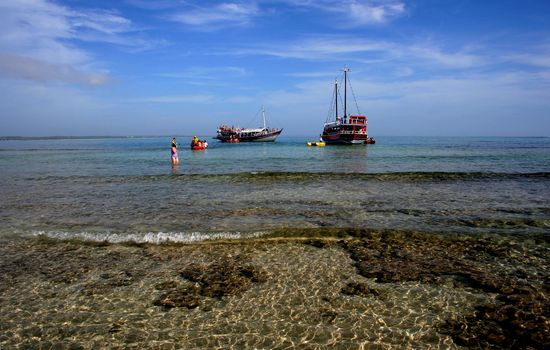 porto seguro, bahia / brazil - january 16, 2007: nautical schooner is seen in the Recife de Fora Marine Park in the city of Porto Seguro.