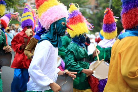 salvador, bahia / brazil - january 24, 2016: Members of the cultural group Zambiapunga are seen during a presentation at the Itororo Dike in Salvador.