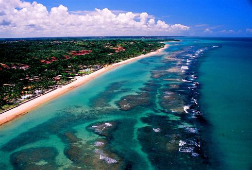 porto seguro, bahia / brazil - june 9, 2007: aerial view of coral reefs in the sea of the city of Porto Seguro, in the south of Bahia.

