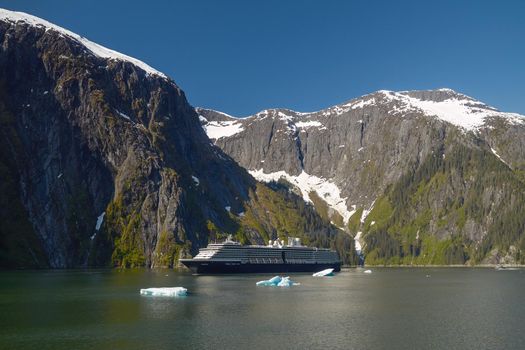 TRACY ARM FJORDS, ALASKA, USA - MAY 30, 2011: Holland America Line Cruise Ship at Tracy Arm Fjords in Alaska, United States