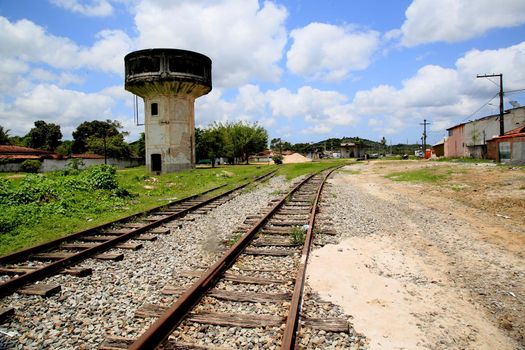 mata de sao joao, bahia / brazil - september 29, 2020: water tank at an abandoned train station in the city of Mata de Sao Joao.