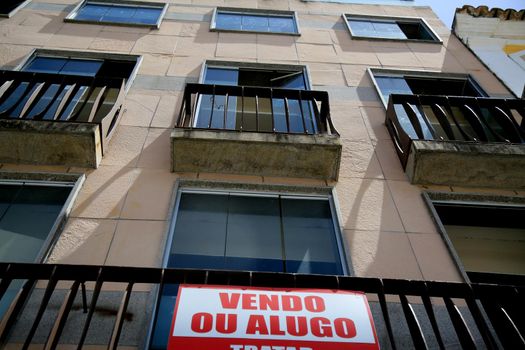 salvador, bahia, brazil - december 28, 2020: rent sign is seen in a commercial building in the Pelourinho region in the city of Salvador.