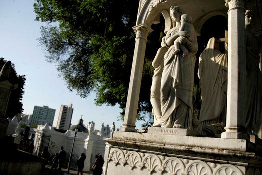 salvador, bahia / brazil - june 3, 2016: Sculpture is seen in tombs of Campo Santo Cemetery in Salvador city.