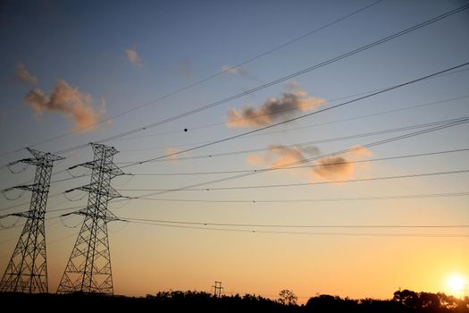 camacari, bahia / brazil - september 27, 2020: tower are joined together with electric power transmission lines are seen in substation in the city of Camacari.