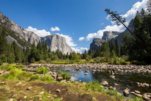 World famous rock climbing wall of El Capitan, Yosemite national park, California, usa