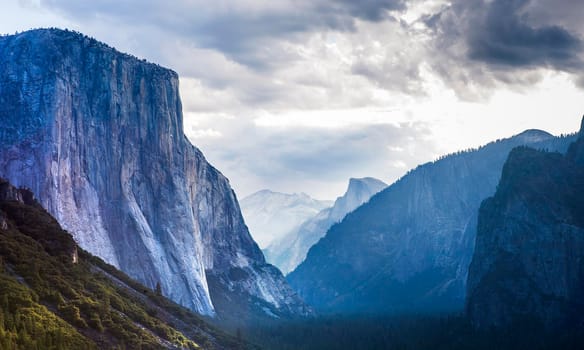 World famous rock climbing wall of El Capitan, Yosemite national park, California, usa