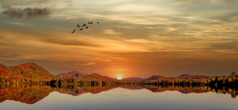 view of the Lac-Superieur, in Laurentides, Mont-tremblant, Quebec, Canada