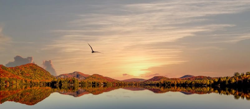 view of the Lac-Superieur, in Laurentides, Mont-tremblant, Quebec, Canada