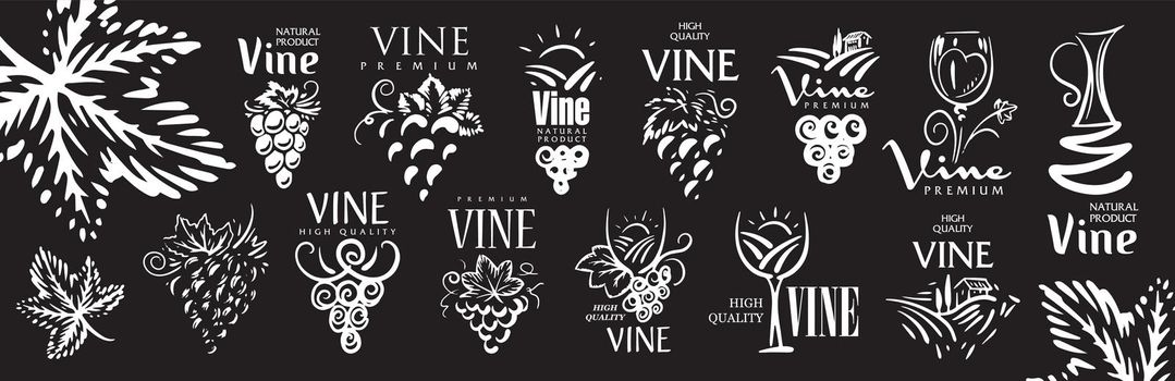 Vector set of hand drawn logos for wine.