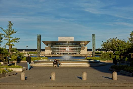 COPENHAGEN, DENMARK - MAY 25, 2017: The National Opera House "Operaen" located on the island of Holmen in central Copenhagen. One of the most expensive opera houses ever built.