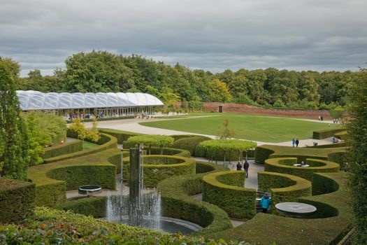 ALNWICK, NORTHUMBERLAND, ENGLAND, UK - SEPTEMBER 10, 2017: Alnwick Garden - a contemporary pleasure gardens adjacent to Alnwick Castle in Northumberland county in the UK