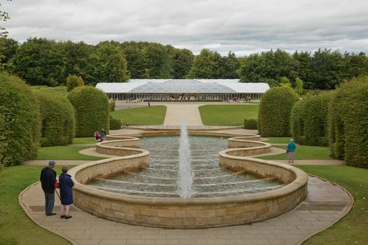 ALNWICK, NORTHUMBERLAND, ENGLAND, UK - SEPTEMBER 10, 2017: Alnwick Garden - a contemporary pleasure gardens adjacent to Alnwick Castle in Northumberland county in the UK