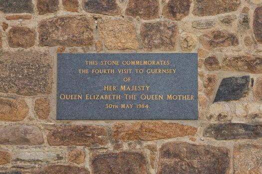 ST. PETER PORT, GUERNSEY, CHANNEL ISLANDS - AUGUST 16, 2017: Dedication to Queen Elizabeth the Queen Mother commemorating the date of her fourth visit of Guernsey.