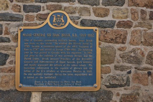 ST. PETER PORT, GUERNSEY, CHANNEL ISLANDS - AUGUST 16, 2017: Dedication to Major-General Isaac Brock commemorating his life as a local resident ofmSt. Peter Port in Guernsey.