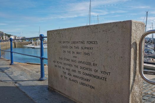 ST. PETER PORT, GUERNSEY, CHANNEL ISLANDS - AUGUST 16, 2017: Dedication to British Liberating Forces and 40th anniversary of liberation.