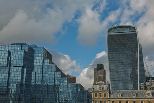 LONDON, UK - SEPTEMBER 08, 2017: The city skyline featuring 20 fenchurch street building known as the Walkie talkie in the City of London in London.